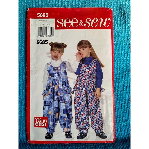 Butterick Sewing pattern 5685 girls jumpsuit Size 1 2 3 - Picture 1 of 5